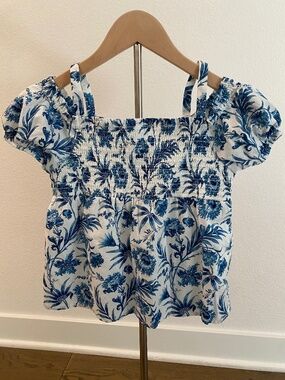 Janie and Jack Blue and White Floral Print Top - EUC